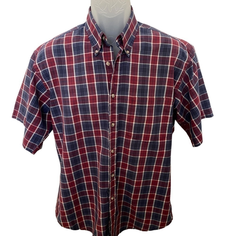 𝅺NORDSTROM Maroon & Navy Blue Plaid Button Down Shirt Men M Medium